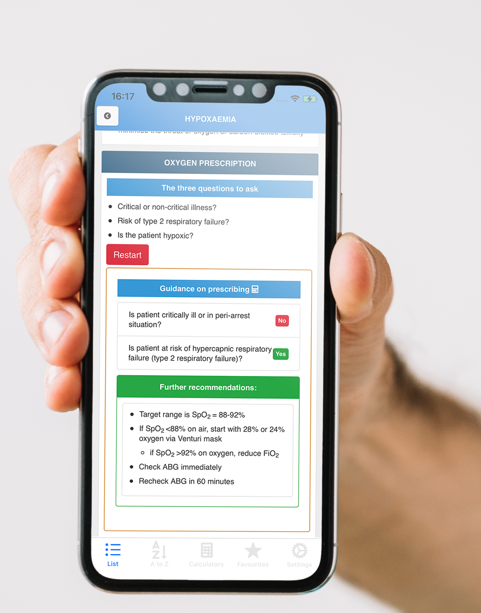 Clinician holding phone showing BCG app