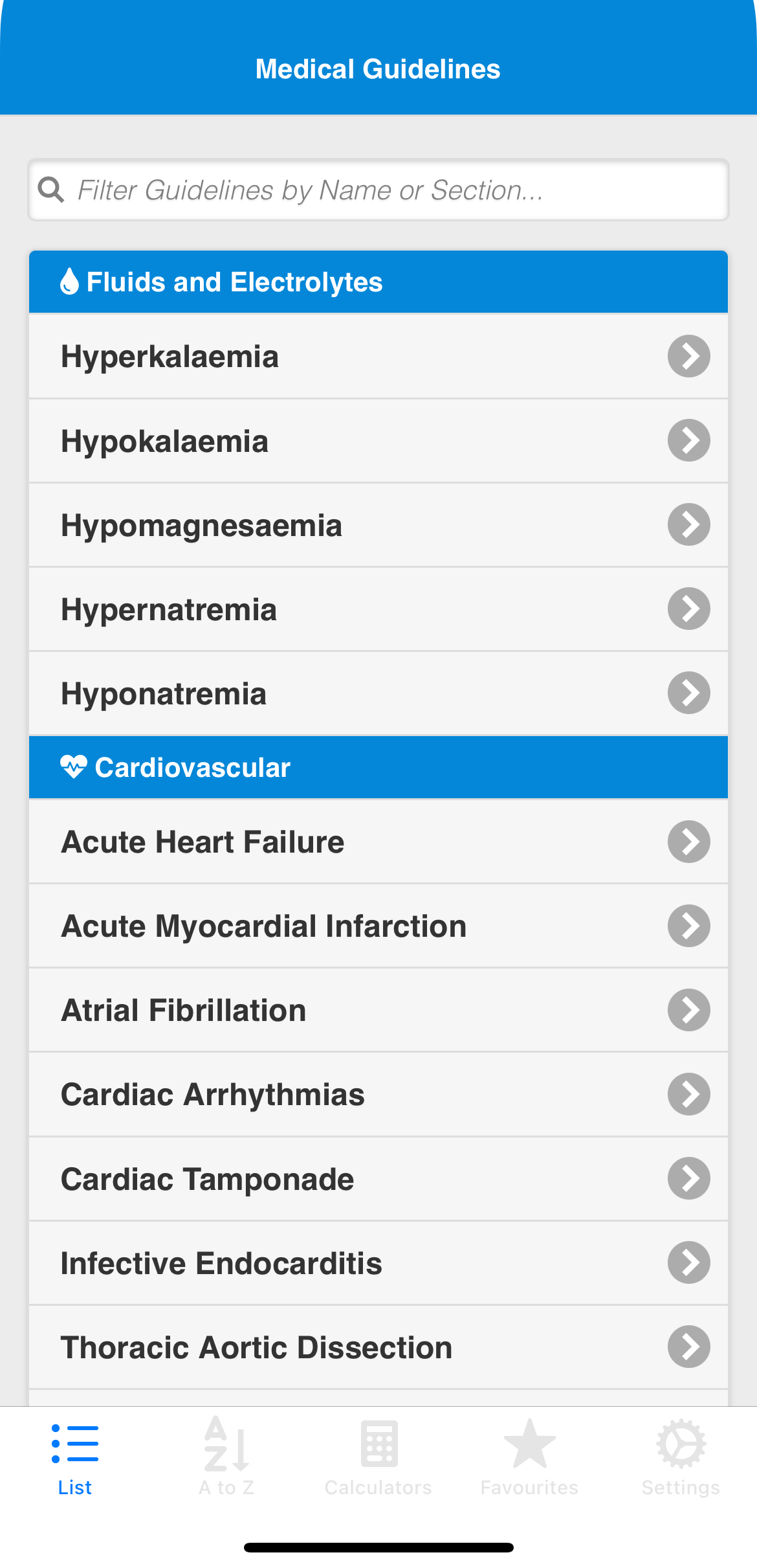Guideline navigation screen