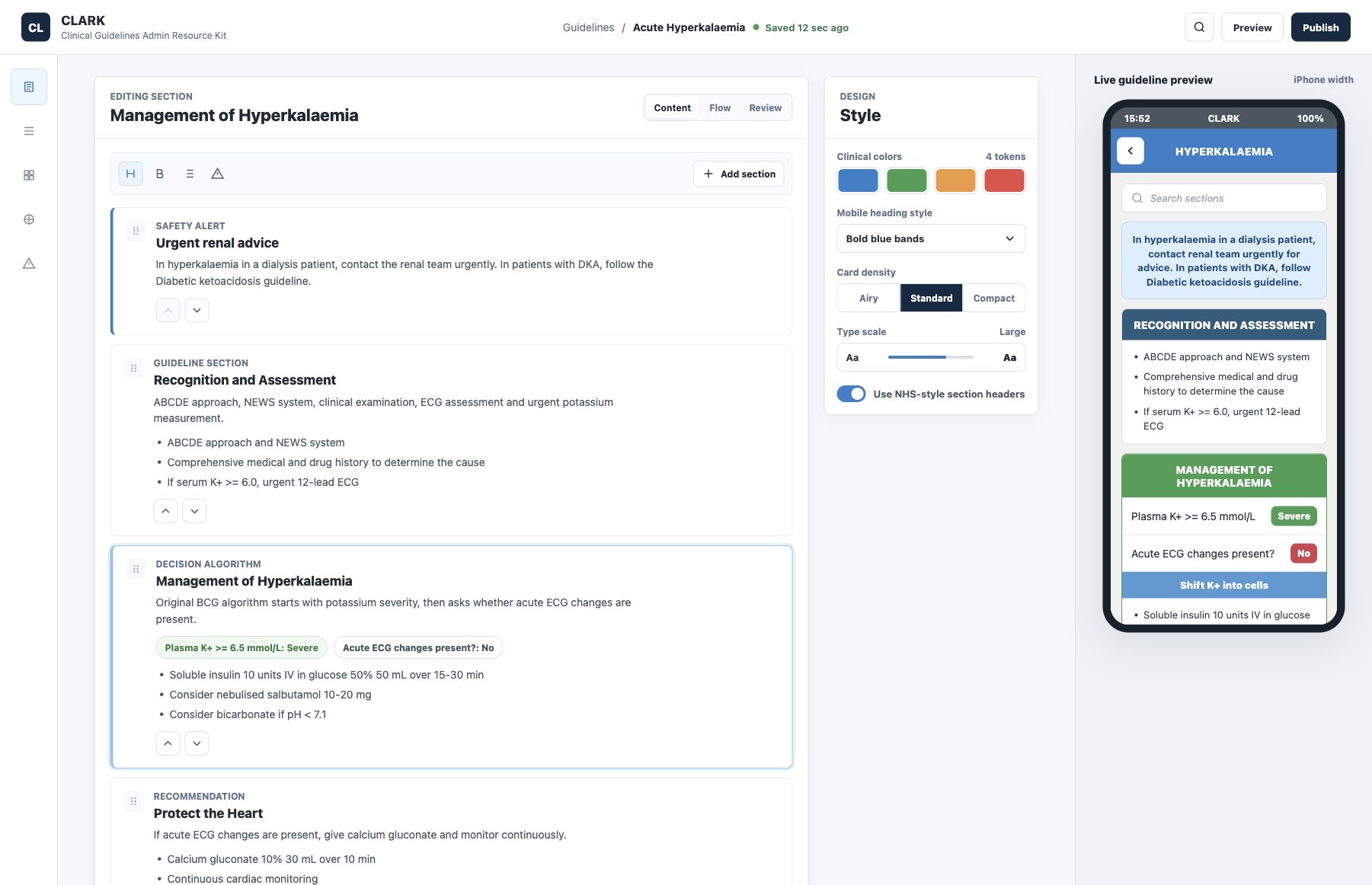 Screenshot of the CLARK clinical guideline authoring interface